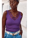 Ribbed top with lace, plum 02233 - Online store - Boutique